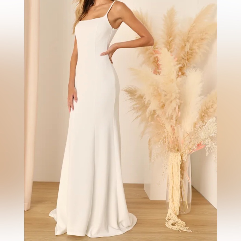 New Lulus Blessed Romance White Sleeveless Button Back Mermaid Maxi Dress